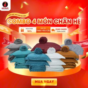 COMBO 4 MÓN CHĂN HÈ vải khách sạn T200 1 ga giường, 2 vỏ gối, 1 chăn hè mềm mát cao cấp gồm ga trải giường thấm hút tốt bền đẹp
