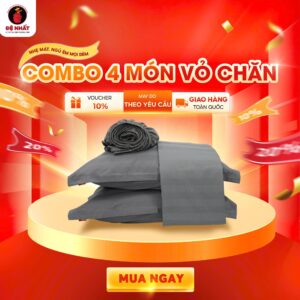 COMBO 4 MÓN VỎ CHĂN MÀU XÁM GHI gồm 1 ga giường 2 vỏ gối nằm 1 vỏ chăn chất vải T200 sọc mờ khách sạn 3F mềm mại thoáng khí chuẩn phòng cao cấp