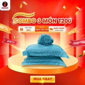 COMBO 3 MÓN MÀU XANH LAM vải khách sạn T200 1 ga giường, 2 vỏ gối nằm cao cấp mềm mịn, mát mẻ, bền đẹp, giấc ngủ dịu êm, đậm chất khách sạn tại nhà.