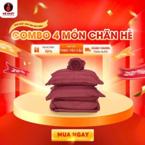 COMBO 4 MÓN CHĂN HÈ MÀU ĐỎ MẬN vải khách sạn T200 1 ga giường, 2 vỏ gối, 1 chăn hè mềm mát cao cấp gồm ga trải giường thấm hút tốt bền đẹp