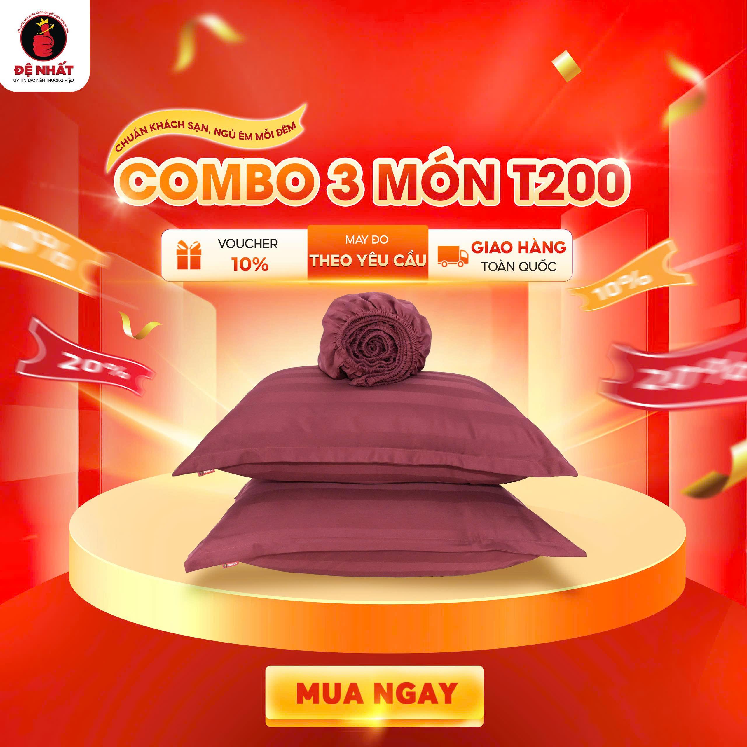 COMBO 3 MÓN MÀU ĐỎ ĐÔ vải khách sạn T200 1 ga giường, 2 vỏ gối nằm cao cấp mềm mịn, mát mẻ, bền đẹp, giấc ngủ dịu êm, đậm chất khách sạn tại nhà.