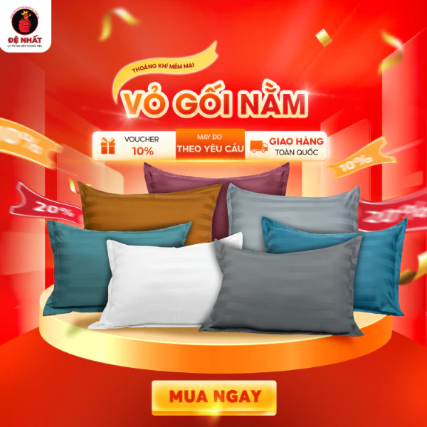 Vỏ gối nằm khách sạn cao cấp vải sọc T200 mềm mại thấm hút tốt dễ giặt nhanh khô không xù lông