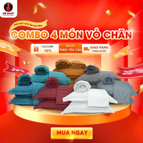 COMBO 4 MÓN VỎ CHĂN vải T200 1ga giường, 2 vỏ gối, 1 vỏ chăn thấm hút, sang trọng, chuẩn khách sạn